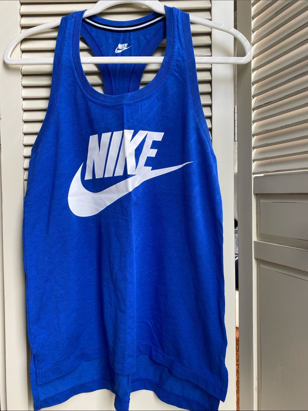 Women’s Nike Royal Blue Tank White Swoosh Logo size S note not as saturated